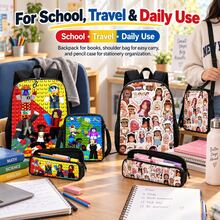 Roblox New 3PCS Anime Combination Backpack Set Including Backpack, Crossbody Bag, Pencil Case, Adjustable Shoulder Straps, Zipper Design, Unisex, Suitable For School, Travel, Camping, Ideal Gift For Christmas, Birthday, Back To School Season - Roblo Boy Backpack B - View 9