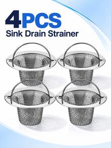 Stainless Steel Sink Strainer With Handle, Fine Mesh Filter Basket, Anti-Clogging Easy-To-Clean Debris Collector, Reusable Filter Basket For Kitchen And Bathroom Sinks, Practical Year-Round Home Accessory - Silver - View 17