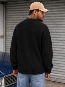 BLACKTOEXIT Men's Ribbed Crew Neck Pullover Sweater, Long Thick Knit, Loose Fit, Casual Lazy High Street Minimalist Autumn/Winter - Black - View 4