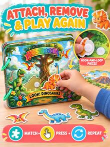 Children's Quiet Book Busy Book, Reusable Sticker Activity Book For Kids 3+, 2 Rings Per Book, 9 Pages Total (7 Theme Base Pages + 2 Sticker Pages), Random Theme Pages, Back Of Stickers With Hook And Loop For Repeated Attachment And Detachment; Dinosaur, Animal, Transportation, Farm, Space And More Themes Available - Multicolor - View 7