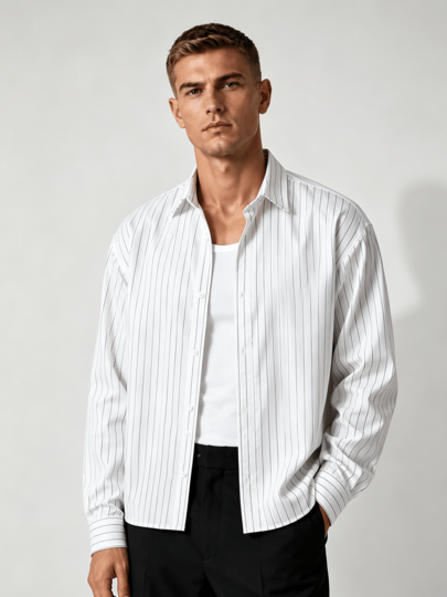 Men's Single-Breasted Casual/Commute Striped Short Sleeve Shirt, Smart Casual