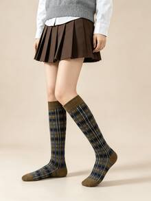 1/3 Pairs Maillard Japanese Retro Colorful Plaid Versatile Comfortable Preppy Style Calf Socks - Multicolor - View 5