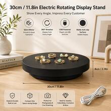 30cm (11.8 Inch) 360° Electric Rotating Display Stand, USB Powered Quiet Motor, Adjustable Forward/Reverse Rotation, Frosted Non-Slip Base, Suitable For Jewelry/Figurines/Crystal Crafts/Product Photography/Live Streaming Display, Includes USB Data Cable - Black - View 1