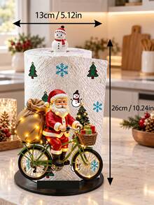2D FLAT Christmas Decorative Kitchen Paper Towel Holder (No Power Light) - Desktop Tabletop Roll Holder With Display And Storage Function, Fun Cycling Santa Claus Design, Suitable For Kitchen, Bathroom, Living Room And Dining Room, Decorative Ornament To Create A Warm Christmas Atmosphere - Multicolor - View 5