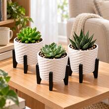 3 Vasos Cachepot Suspenso Decorativo Moderno Para Suculentas - Branco - Visão 1