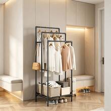 Heavy-Duty Vertical Coat & Hat Storage Rack, Thickened Steel Tube Sturdy & Wobble-Free, 3-Tier Partitioned Hanging Design, Side Hooks & Storage, Bottom Shoe Rack Shelf, Home Floor Standing Clothes Rack - Floor-length Style - View 4
