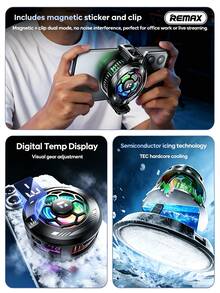 REMAX RT-F13 Magnetic Phone Cooler, Magnetic Back Clip Dual Mode, 3-Level Adjustment, Strong Magnetic Suction, Semiconductor Cooling, Temperature Control Digital Display, Compatible With Apple, Samsung, Xiaomi, And Other Phones - View 3