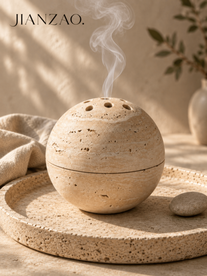 Wabi-Sabi Style Natural Textured Rock Sphere Resin Incense Burner, Detachable With Lid, Multi-Hole Scent Diffuser, Beige Travertine, Vintage Dark Green, Black Earth Tone, Thick Lightweight Waterproof Anti-Drop Resin Material, Compatible With Incense Sticks And Cones, Designed For Yoga Meditation, Bedtime Healing, Tea Room Zen, Suitable For Yoga Studio, Bedroom, Tea Room, Living Room Entryway, Wabi-Sabi Cream Homestay, Relaxing Healing Minimalist Zen Blogger Style Desktop Incense Craft
