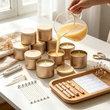 HIZTGHC 48pcs Champagne Gold 4oz DIY Candle Making Kit, Includes 8 Metal Candle Jars With Lids, Sturdy Empty Containers, Suitable For Beginners, Parent-Child Crafts, Classroom Crafts, Wedding Party Favors, Jewelry Storage, Holiday Gifts And Home Desktop Decor - 8 Sets/48 Pcs - View 2
