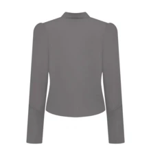 European Design Grey Pleated Short Blazer Jacket For Women, Slim Fit Flattering Commuter Jacket Top - Grey - View 6