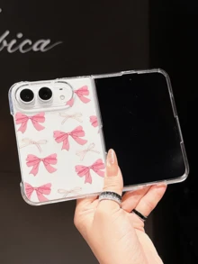 1pc Fashionable, Cute, Simple, High Transparency PC Material Bow Element Folding Phone Case, Can Protect And Prevent Falling For:SamsungGalaxy Z Fold 8/IPhoneDuo - Clear - View 4