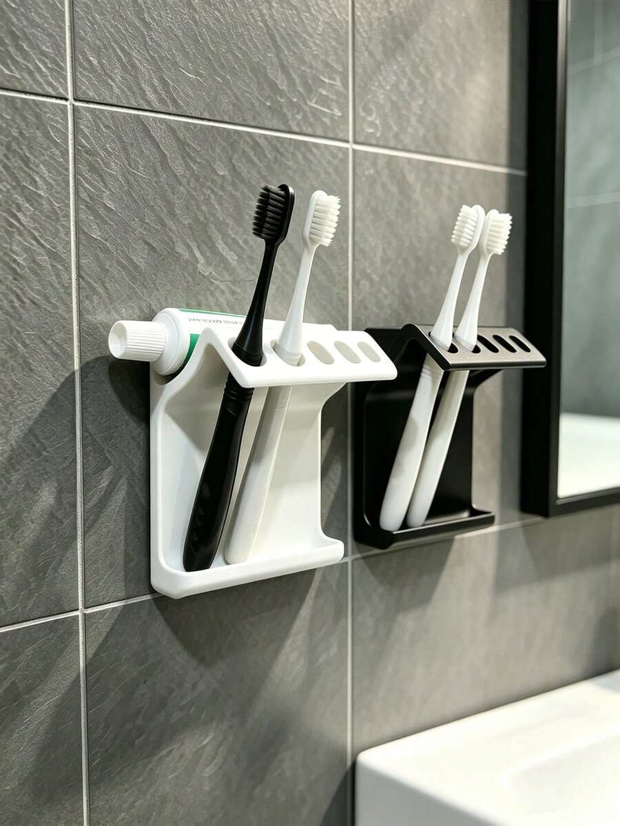 1pc Multifunctional Bathroom Storage Rack, Can Be Used As Toothbrush Holder, Multi-Purpose Drain Rack And Wall-Mounted Storage Rack, Suitable For Bathroom And Kitchen, Simple Elegant Stylish And Practical - Multicolor - View 1