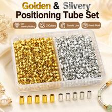 2mm Gold & Silver Dual-Color 300pcs/Ea Zinc Alloy Spacer Beads Set For DIY Bracelet, Necklace, Phone Chain Making, Metal Jewelry Accessories - Positioning Tube - View 1