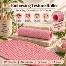 Pixel Clay Roller, 3D Printed PLA Ceramic Texture Roller, Ceramic Embossing Tool, Suitable For Polymer Clay, Soft Clay, Air Dry Clay, Pottery, DIY Crafts, Carving, Hand Sculpting, Geometric Pattern Stamp Roller, Artist Ceramic Making Supplies - Pixel Pink - View 4
