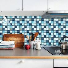 20*20cm Mosaic Tile Wall Sticker, Thickened PVC Sticker, Suitable For Bathroom Walls And Oil-Resistant Kitchen Walls, Waterproof And Oil-Resistant - Blue Puzzle Wall Sticker - View 2