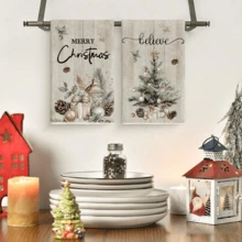 2pcs Christmas Kitchen Towel, Christmas Tree Pinecone Pattern, Kitchen Decoration Handkerchief, Soft, Easy To Clean, And Reusable, A Great Holiday Gift - Black - View 4