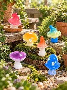 3pcs/Set 6 Colors Mushroom Garden Decor, ABS Resin Decorative Mushroom Figurines, Suitable For Fairy Garden, Flower Pot, Micro Landscape And Home Garden Decoration - Colorful Mushroom - View 4