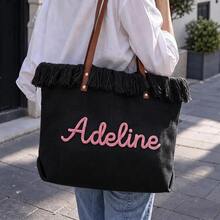 Personalized Boho Fringe Woven Tote Bag, Custom Name Beach Bag, Large Vacation Shoulder Tote, Bridesmaid Gift, Embroidered Tote For Women - Multicolor - View 7