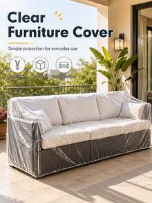 Extra Large Transparent Furniture Cover With Tight Elastic Edge, Suitable For All Weather, Protects Sofa, Table And Bench From Damage - Perfect For Patio And Balcony - Easy Installation - Year-Round Use - Suitable For Sofa - Multicolor - View 1