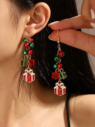 A Pair Of New Hot-Selling Christmas-Colored Bell Alloy Gift Earrings, Christmas Gifts For Women, Ear Drops, Earrings (No Card)