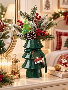 Resin Christmas Tree Vase, Red Green Holiday Flower Vase, Festive Tabletop Centerpiece For Christmas Home Decor, Living Room, Dining Table, Fireplace Mantel, Entryway, Shelf And Xmas Gift - Multicolor - View 8