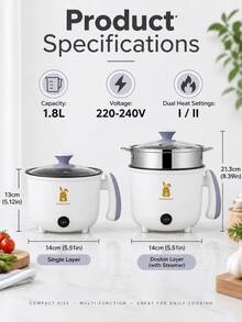 SMEGGEMS Mini White Electric Cooking Pot, Multi-Functional Small Hot Pot, Non-Stick Inner Pot For Noodles Soup Porridge, Portable Single Serve Cooker For Dorm Home - White Single Layer - View 4