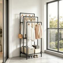 Heavy-Duty Vertical Coat & Hat Storage Rack, Thickened Steel Tube Sturdy & Wobble-Free, 3-Tier Partitioned Hanging Design, Side Hooks & Storage, Bottom Shoe Rack Shelf, Home Floor Standing Clothes Rack - Floor-length Style - View 2
