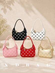 XD Mini Compact Girls Polka Dot Underarm Bag, Cute Crescent Moon With Star Pattern Mini Handbag, Vintage Polka Dot Style, Suitable For Storing Children's Small Items, Underarm And Handheld Dual Modes, Perfect Gift For Valentine's Day And Halloween For Kids - Multicolor - View 12
