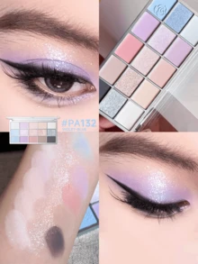 Palet Eyeshadow Eunarz 15 Warna, Palet Makeup All-In-One Matte Shimmer Metallic Berpigmen Tinggi, Cocok untuk Siang dan Malam, Tahan Lama dan Tidak Mudah Mengkerut - #PA132 PALET BIRU-UNGU - View 3
