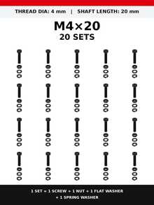 10/20/50 Set Baut Kepala Soket Heksagonal M3/M4 dengan Mur, Ring Pipih & Ring Pegas, Baut Metrik Berulir Penuh Warna Hitam, Berbagai Panjang 6–20mm untuk DIY, Furnitur, Mesin & Perbaikan Rumah - 20 Set - View 21