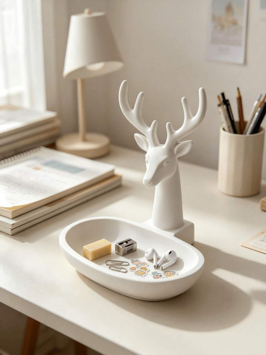 1pc 3D Printed Deer Head Jewelry Tray, Desktop Decor - Multicolor - View 1