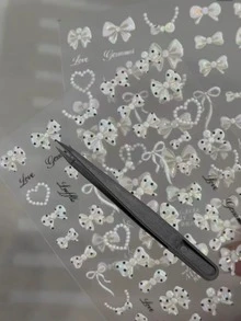 1 Set Adult Decorative Stickers, Laptop Stickers, White 3D Embossed Bow And Heart Pattern Decals, Transparent Background, Polka Dot Bow And Pearl Heart Decorative Stickers, Includes Tweezers, Suitable For Laptops, Cameras, Phone Cases, Water Bottles - Bow Stickers - View 11