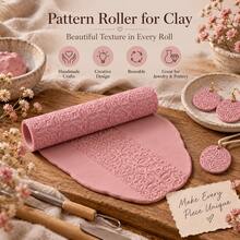 Moroccan Texture Clay Roller 3D Printed PLA Pottery Texture Roller Ceramic Embossing Tool Suitable For Polymer Clay, Soft Clay, Air Dry Clay, Pottery, DIY Crafts, Sculpture, Hand Molding Geometric Mosaic Pattern Impression Roller Ceramic Supplies - Pink - View 3
