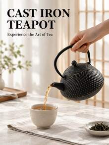 A Japanese-Style Cast Iron Teapot, Suitable For Brewing Tea Over A Fireplace, Perfect For Home Use As A Tea Set. It Features An Open Flame And A Handle, And Comes In Various Textured Designs. Sizes Range From 780-1200ml. - Gold-dot Hammered Iron Kettle (780ml) - View 11