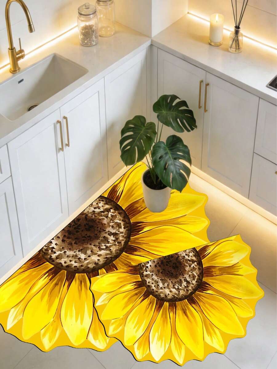 1pc Oil Painting Sunflower Half Flower Diatom Mud Bath Mat, Bathroom Rug, Door Mat, Small Carpet, Rug, Floor Mat, Home Decor, Area Rug, Outdoor Mat, Bedroom Carpet, Washable Rug - contracted design - View 1