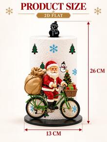2D FLAT Christmas Decor Kitchen Paper Towel Holder (No Power Light) - Desktop Tabletop Roll Holder With Display And Storage Function, Fun Cycling Santa Claus Design, Suitable For Kitchen, Bathroom, Living Room And Dining Room, Decorative Ornament To Create Warm Christmas Atmosphere - Multicolor - View 4