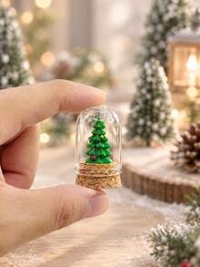 1Pc Christmas Mini Glass Dome Tree Ornament, Miniature Landscape Desktop Decoration, Xmas Holiday Decor For Living Room And Home - Christmas Tree - View 1