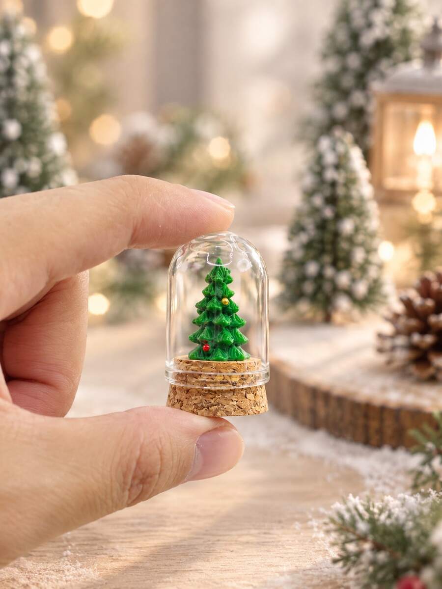 1Pc Christmas Mini Glass Dome Tree Ornament, Miniature Landscape Desktop Decoration, Xmas Holiday Decor For Living Room And Home - Christmas Tree - View 1