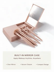 5PCS Rose Gold Soft Fluffy Makeup Brush Set With Portable Mirror, Soft Bristles Skin-Friendly, Includes Multiple Makeup Tools, Easy To Store And Carry, Suitable For Daily Makeup, Also Perfect As Exquisite Gift For Halloween And Christmas - Multicolor - View 10