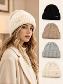 1pc Women's Oversized Knit Beanie Hat, New Autumn/Winter Thick Warm Versatile Ear-Covering Headwrap Cold Weather Cap - Multicolor - View 1