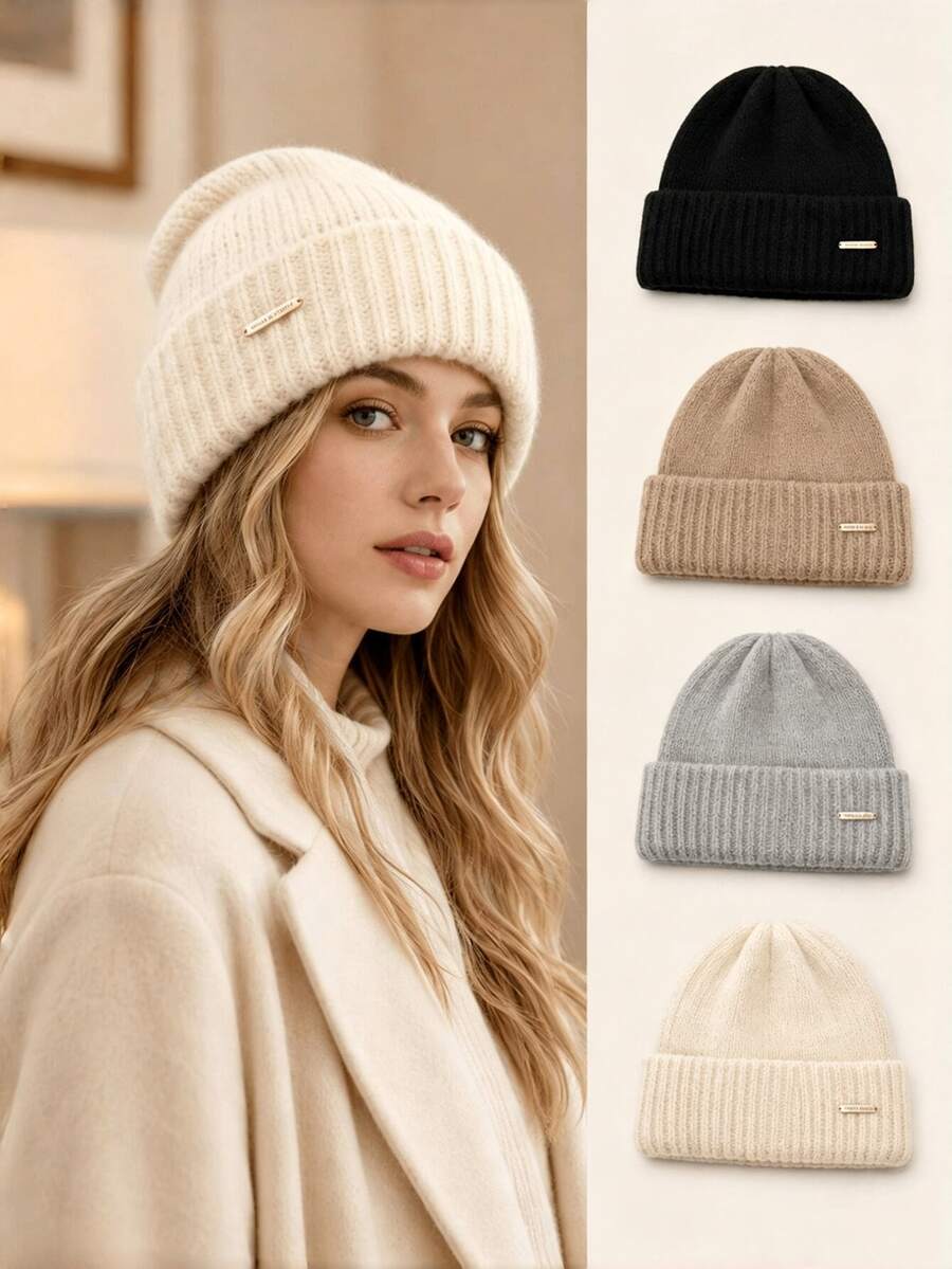 1pc Women's Oversized Knit Beanie Hat, New Autumn/Winter Thick Warm Versatile Ear-Covering Headwrap Cold Weather Cap - Multicolor - View 1