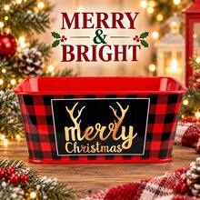 1pc Mini Metal Christmas Planter Boxes, Rectangular Holiday Flower Pots With Buffalo Plaid, Joy And Gingerbread Prints, Decorative Plant Containers For Tabletop, Home Decor, Party And Gift Basket - Christmas Flower Pot - View 11
