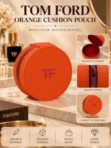 Tom Ford TF Orange Cushion Bag, 8.7*4.9cm, Portable, Zipper Closure, Smooth Material, Simple And Elegant, Travel Essential, Suitable For Cosmetic Storage - TF Orange Cushion Compact - View 9