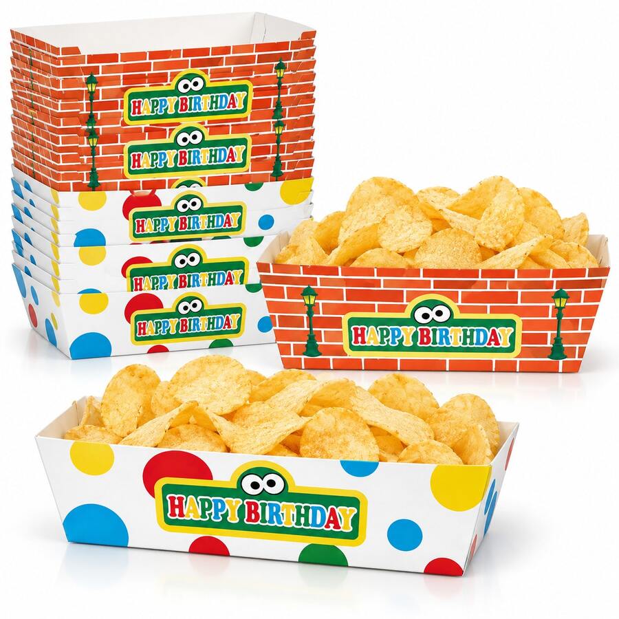 Brick Wall Happy Birthday Snack Trays, Street Theme Paper Food Serving Boxes For Chips Popcorn Candy, Birthday Party Table Decorations - Style 1 - View 1
