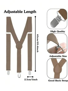 1pc Men's Adjustable Solid Suspender,Adjustable Elastic Y Style Unisex Suspender With Strong Metal Clips,Extended-Length Suspender 60-95cm/23.62-37.4" - Multicolor - View 27