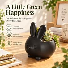 1pc Cute Rabbit Shaped Succulent Planter, Minimalist Cute Desktop Flower Pot, Suitable For Small Plants, Modern Home And Office Decor, Black And White Available - Cute Rabbit-shaped Succulent Pot - View 6