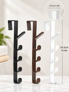4pcs/Set Over-The-Door 5-Hook Vertical Storage Rack, Hanging Organizer For Closet And Cabinet, No-Drill Clip Hooks For Kitchen And Bathroom - Multicolor - View 2
