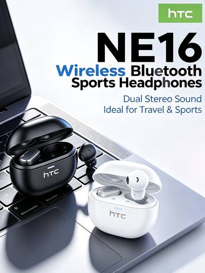 HTC NE16 Auriculares deportivos inalámbricos Bluetooth, diseño intraural totalmente nuevo, no se caen ni con movimientos bruscos, sonido estéreo envolvente, esenciales para viajes, deportes y actividades al aire libre
