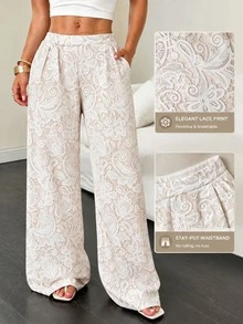 Women's Summer Loose Printed Long Pants, Casual Commuter And Outdoor Wear - Apricot - View 3