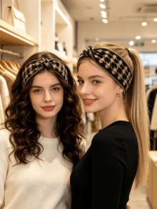3pcs Random Color Mixed Autumn/Winter Women's Headband Hair Accessory Houndstooth Knitted Woolen Hair Tie Wide Edge Headwrap, Daily Outdoor Wear - Multicolor - View 1